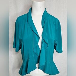 Kathy RobertsTeal Draped Ruffles Open Front Cardigan‎ Size 8